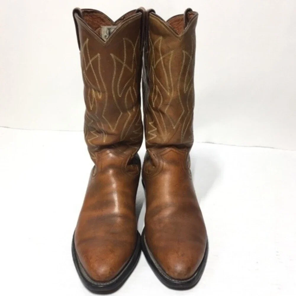 Justin Cowboy Tan Leather Pull On Boots 7D